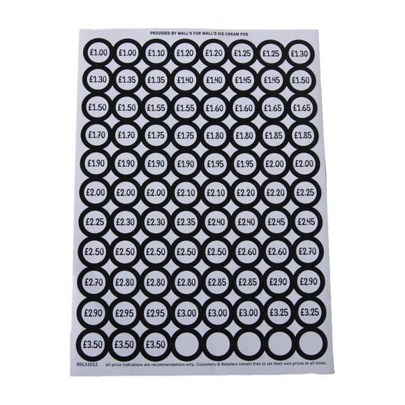 Standard Price Sticker Sheet £1.60 - £4.00